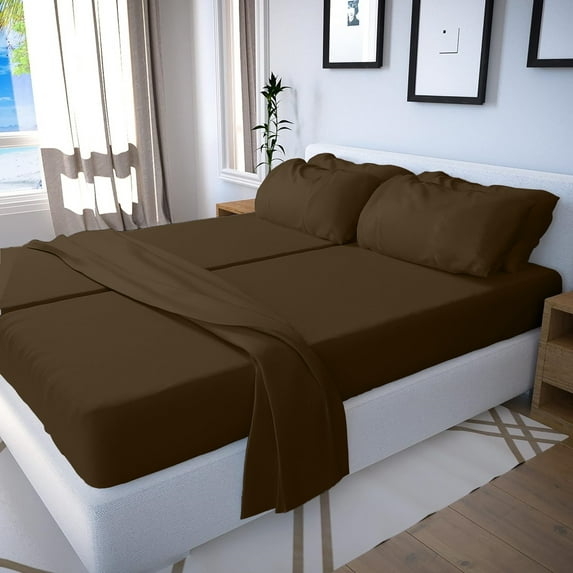 Real 800 Thread Count, FITs 28" EXTRA DEEP POCKET, 100% Egyptian Cotton [Split California King - 5 PC Size, Chocolate Color]