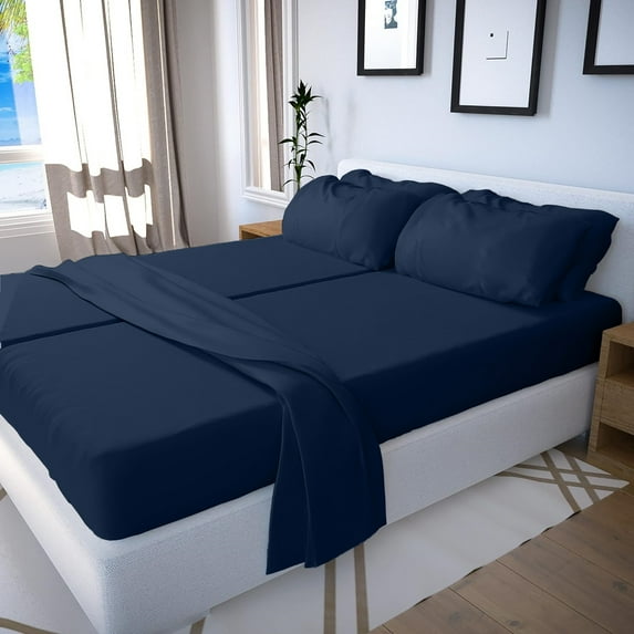 Real 800 Thread Count, FITs 28" EXTRA DEEP POCKET, 100% Egyptian Cotton [Split California King - 5 PC Size, Navy Blue Color]
