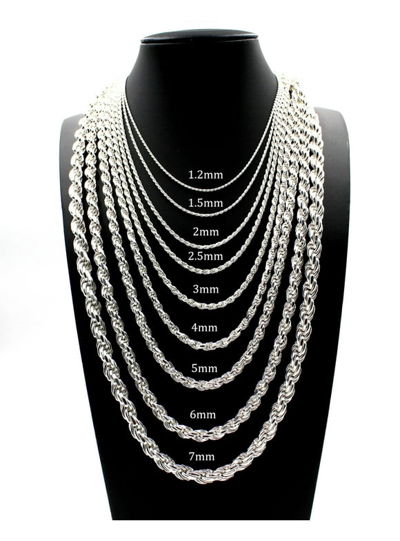 Real 925 Solid Sterling Silver Diamond-Cut Rope Chain Necklace 1.2mm 1.5mm 2mm 2.5mm 3mm 4mm 5mm 6mm 7mm Gift for Men & Women Made in Italy