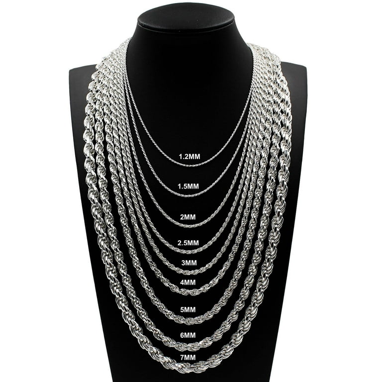 Sterling Silver Rope Chain Necklace 2mm Diamond-cut, Made in Italy Sterling Silver Rope Chain Necklace 2mm Diamond-cut, Made in Italy