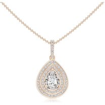 Real 925 Sterling Silver 14K Rose Gold Plated Pear Cut White Diamond Halo Teardrop Pendant Necklace For women