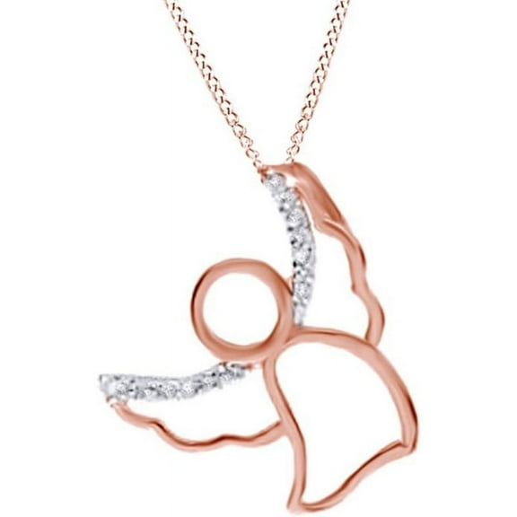 Real 925 Sterling Silver 14K Rose Gold Plated Round Cut Accent Angel Pendant Necklace For women