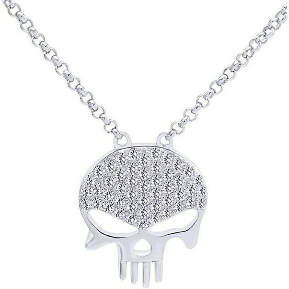 Real 925 Sterling Silver 14K Rose Gold Plated Round Cut White Diamond Skull Bones Pendant Necklace For women