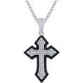 thumbnail image 1 of Real 925 Sterling Silver 14K White Gold Plated Round Cut Black & White Diamond Cross Pendant Necklace For women, 1 of 1