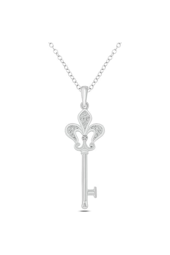 Real 925 Sterling Silver 14K White Gold Plated Round Cut White Diamond Vintage Style Skeleton Key Pendant Necklace For women