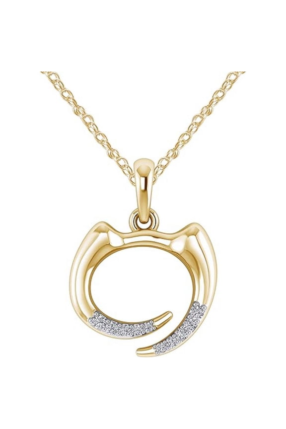 Real 925 Sterling Silver 14K Yellow Gold Plated Round Cut White Diamond Cat Face Outline Pet Animal Pendant Necklace For women
