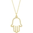 thumbnail image 1 of Real 925 Sterling Silver 14K Yellow Gold Plated Round Cut White Diamond Open Hamsa Shape Pendant Necklace For women, 1 of 1