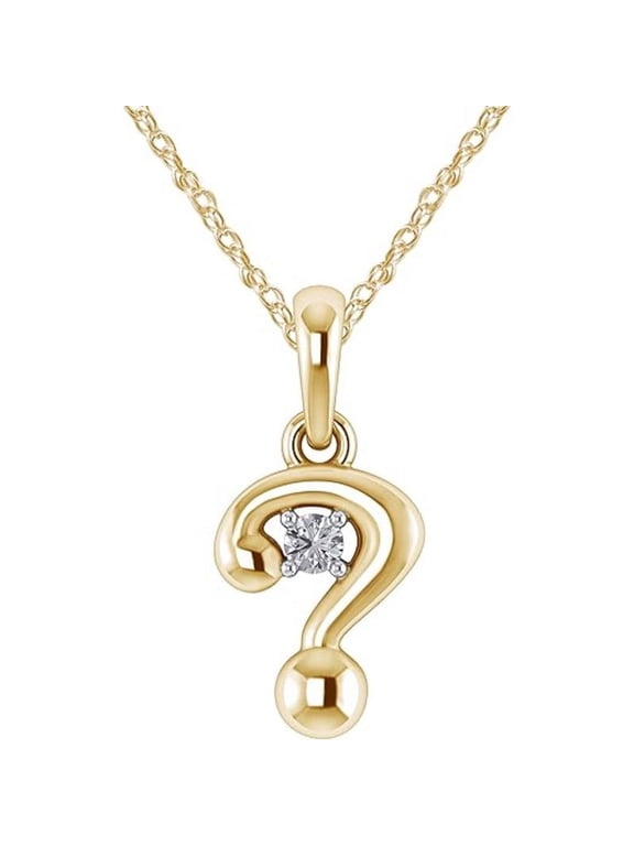 Real 925 Sterling Silver 14K Yellow Gold Plated Round Cut White Diamond Question Mark Pendant Necklace For women