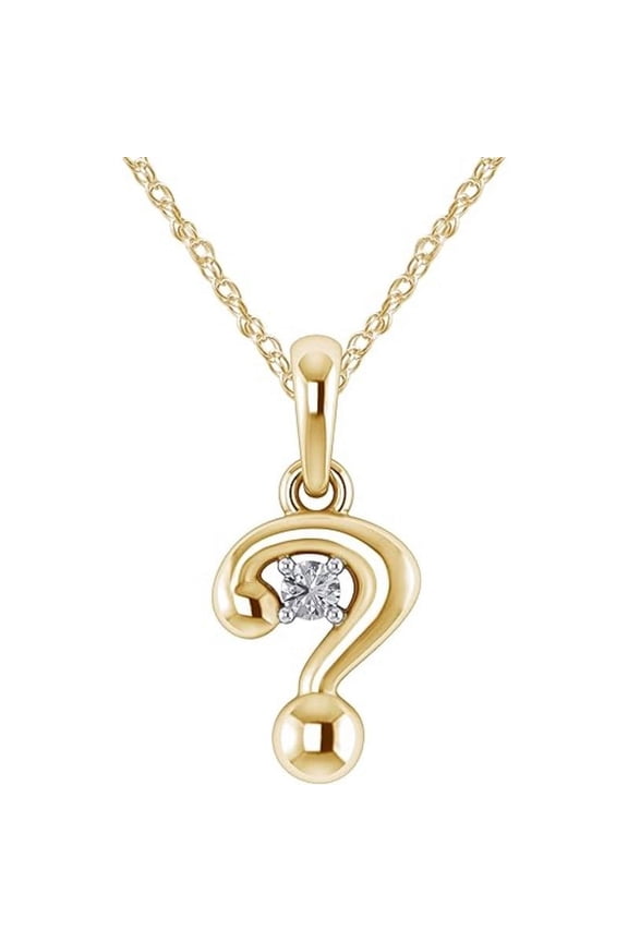 Real 925 Sterling Silver 14K Yellow Gold Plated Round Cut White Diamond Question Mark Pendant Necklace For women