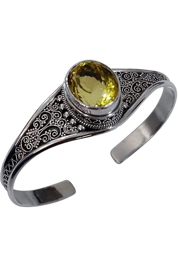Citrine Cuff Bracelet Handmade 925 Sterling Silver Adjustable Designer Jewelry for Men & Women