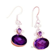 CELCIA JEWELRY Real 925 Sterling Silver Dangle Drop Earrings For Women, Genuine Amethyst Multi Gemstone Unique Handcrafted February Birthstone Earrings
