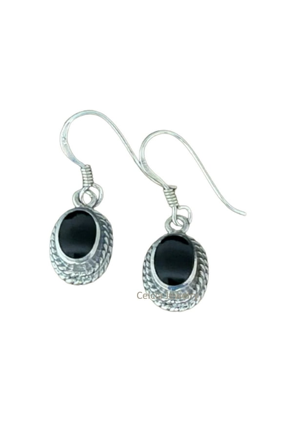 Real 925 Sterling Silver Dangle Drop Earrings For Women, Genuine Black Onyx Oval Gemstone Beautiful Handcrafted Designer Earrings For Her