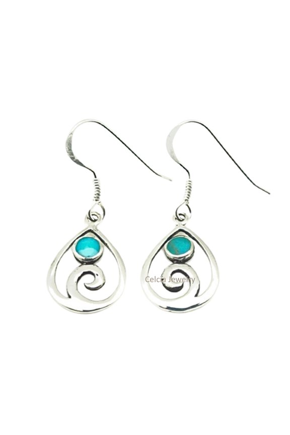 Real 925 Sterling Silver Dangle Drop Earrings For Women, Genuine Turquoise Round Gemstone Amazing Handcrafted December Birthstone Earrings