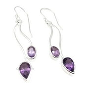 CELCIA JEWELRY Real 925 Sterling Silver Dangle Teardrop Earrings For Women, Amethyst Natural Multi Gemstone Unique February Birthstone Gifts For Her