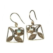 CELCIA JEWELRY Real 925 Sterling Silver Flower Leaves Designer Dangle Drop Earrings For Women, Genuine Blue Topaz Unique Handcrafted November Birthstone Gift