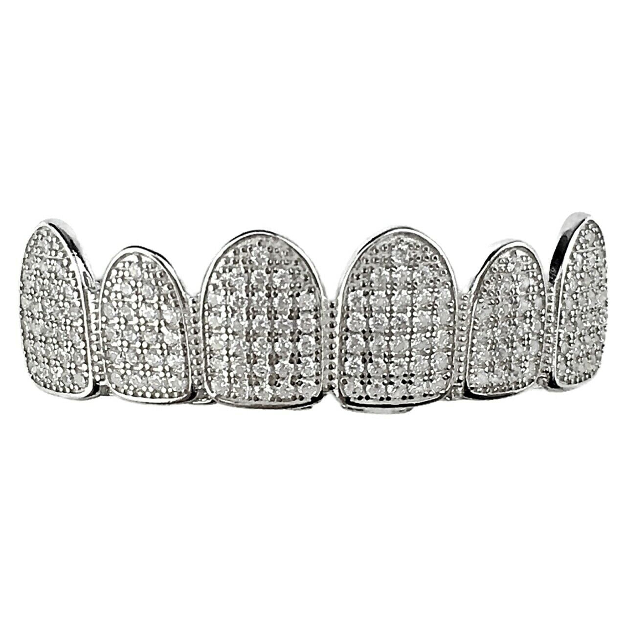 Real 925 Sterling Silver Grillz CZ Micro Pave Bling Pre-Made Top Teeth Hip Hop Grills