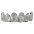 thumbnail image 1 of Real 925 Sterling Silver Grillz CZ Micro Pave Bling Pre-Made Top Teeth Hip Hop Grills, 1 of 8