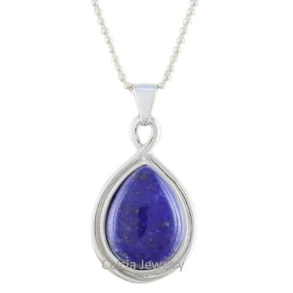 Real 925 Sterling Silver Necklace For Women, Genuine Lapis Lazuli Cabochon Blue Pear Gemstone Unique Handcrafted Necklace For Her
