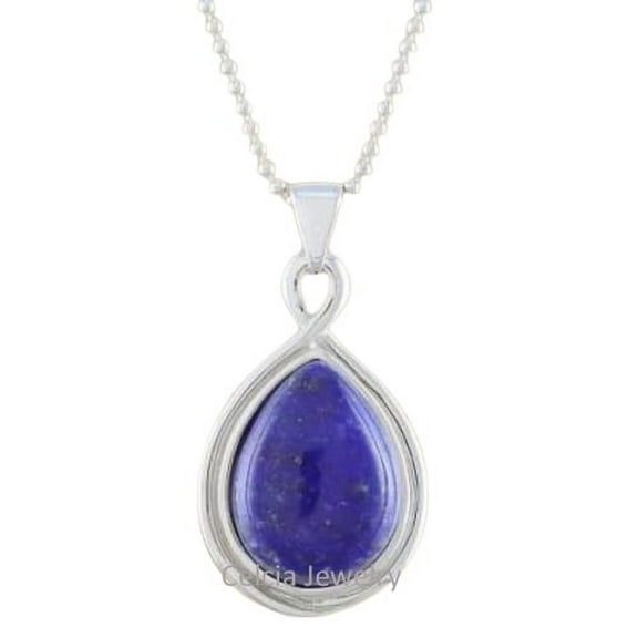 Real 925 Sterling Silver Necklace For Women, Genuine Lapis Lazuli Cabochon Blue Pear Gemstone Unique Handcrafted Necklace For Her