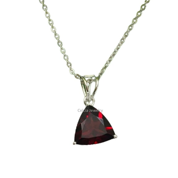 Real 925 Sterling Silver Necklace For Women, Genuine Prong Garnet Faceted Red Gemstone Unique Handcrafted January Birthstone Gifts For Her