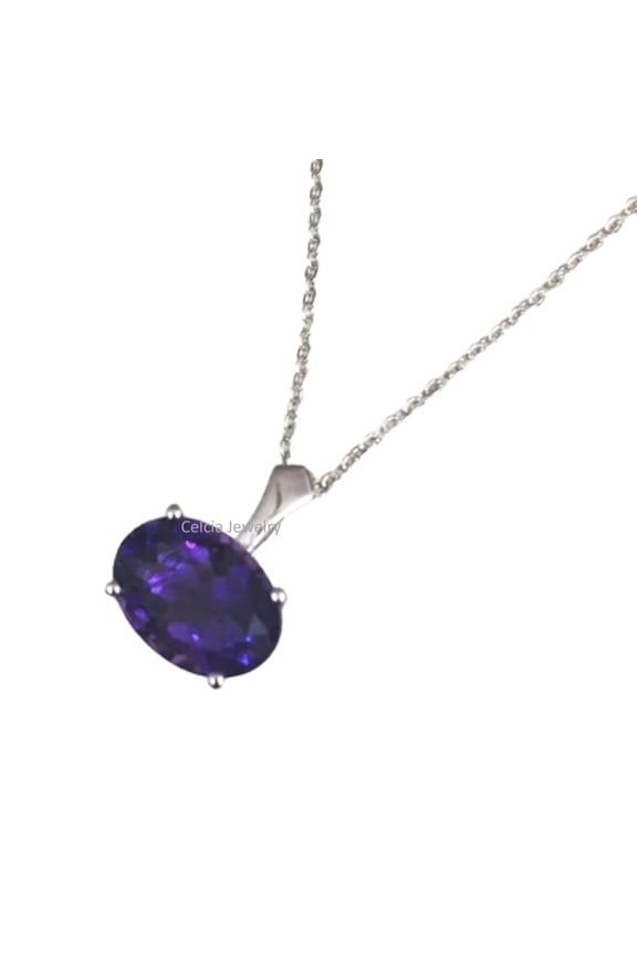 Real 925 Sterling Silver Necklace For Women, Genuine Purple Amethyst Faceted Oval Gemstone Unique Handcrafted February Birthstone Gift