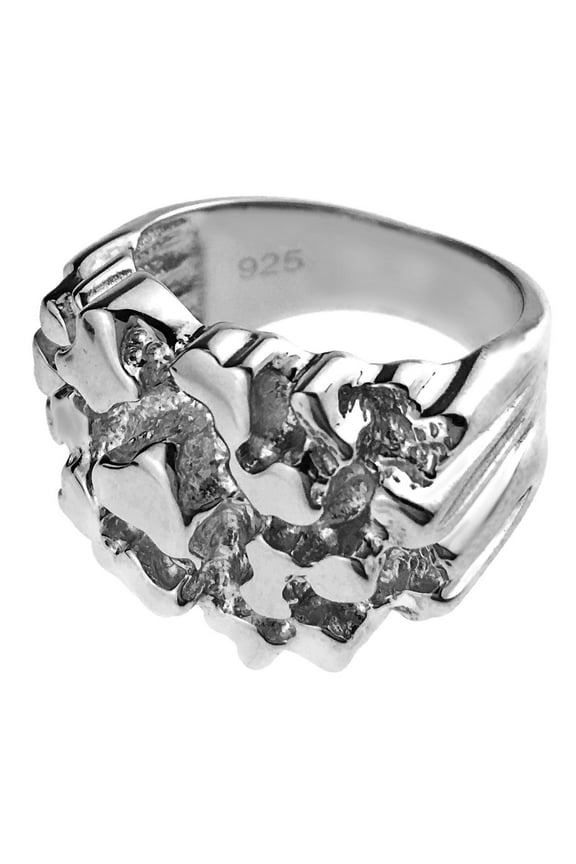 Real 925 Sterling Silver Nugget Ring Heavy Solid Hip Hop Ring For Men Size 7