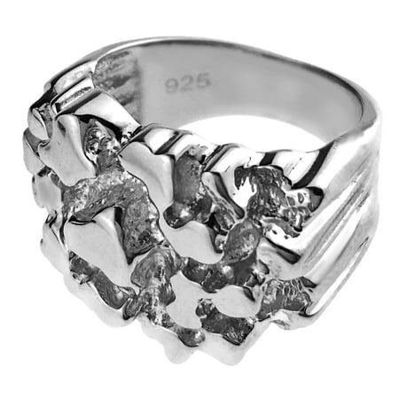 Real 925 Sterling Silver Nugget Ring Heavy Solid Hip Hop Ring For Men Size 8