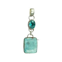 Real 925 Sterling Silver Pendant For Women Men, Genuine Larimar & Blue Topaz Double Gemstone Unique Handcrafted Jewelry For Her Him