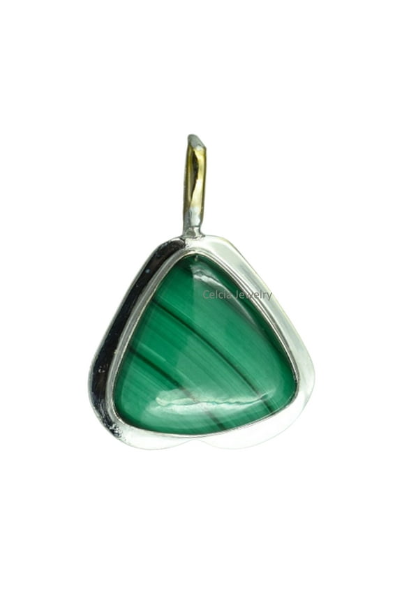 Real 925 Sterling Silver Pendant For Women Men, Genuine Malachite Cabochon Green Gemstone Amazing Handcrafted Jewelry For Her Him