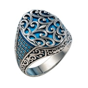 Real 925 Sterling Silver Ring for Men, Turquoise Gemstone Finger Ring, Genuine Handmade Fashion Jewelry for Gifts, Ethnic Designer Rings, Size 11