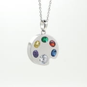 Real 925 White Gold Plating Multi-Color CZ Pendant with Chain Women Jewelry with Gift Packing