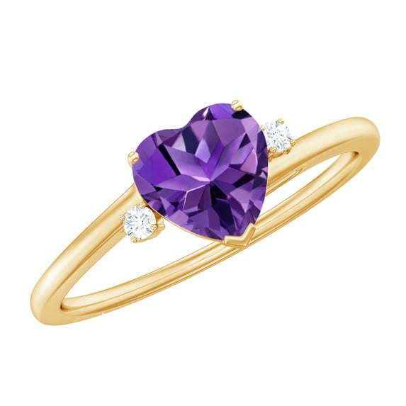 Rosec Jewels Natural Amethyst Heart Promise Ring - 6 mm - February Birthstone Ring - Ready to Gift for Valentines, 14K Yellow Gold, US 12.50