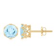 thumbnail image 1 of Rosec Jewels Real Aquamarine Solitaire Crown Stud Earrings with Screw Back - 6 mm - AAA Grade, 10K Yellow Gold, 1 of 9