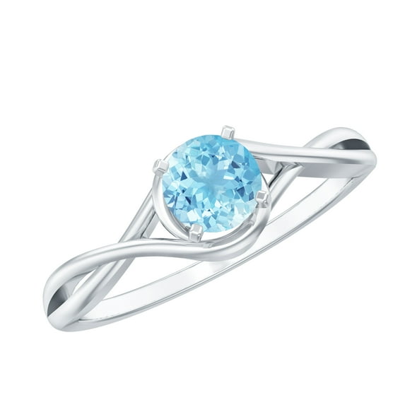 Rosec Jewels Real Aquamarine Solitaire Ring for Women, March Birthstone Ring - AAA Grade, 14K White Gold, US 8.00