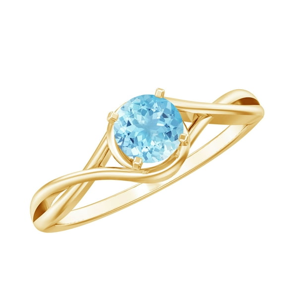 Rosec Jewels Real Aquamarine Solitaire Ring for Women, March Birthstone Ring - AAA Grade, 14K Yellow Gold, US 3.50