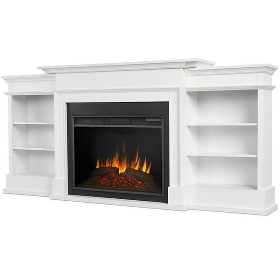 Real Attractive Flame Television Stand, Wood Glass White, 189 lb