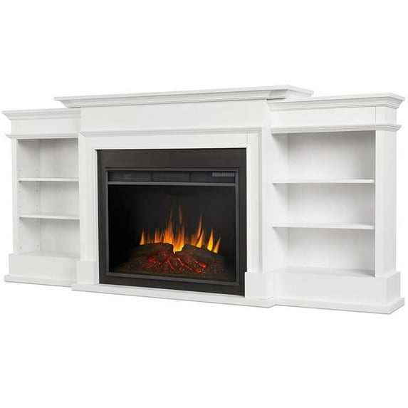 Real Attractive Flame Television Stand, Wood Glass White, 189 lb
