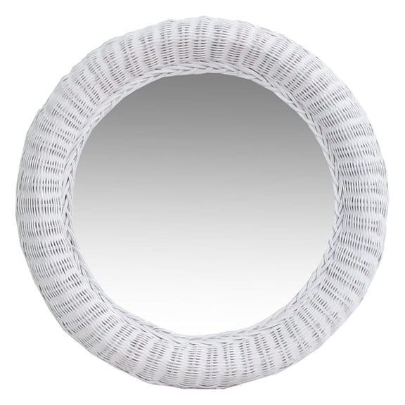 Real Authentic White Wicker Rattan Mirror 23" Round