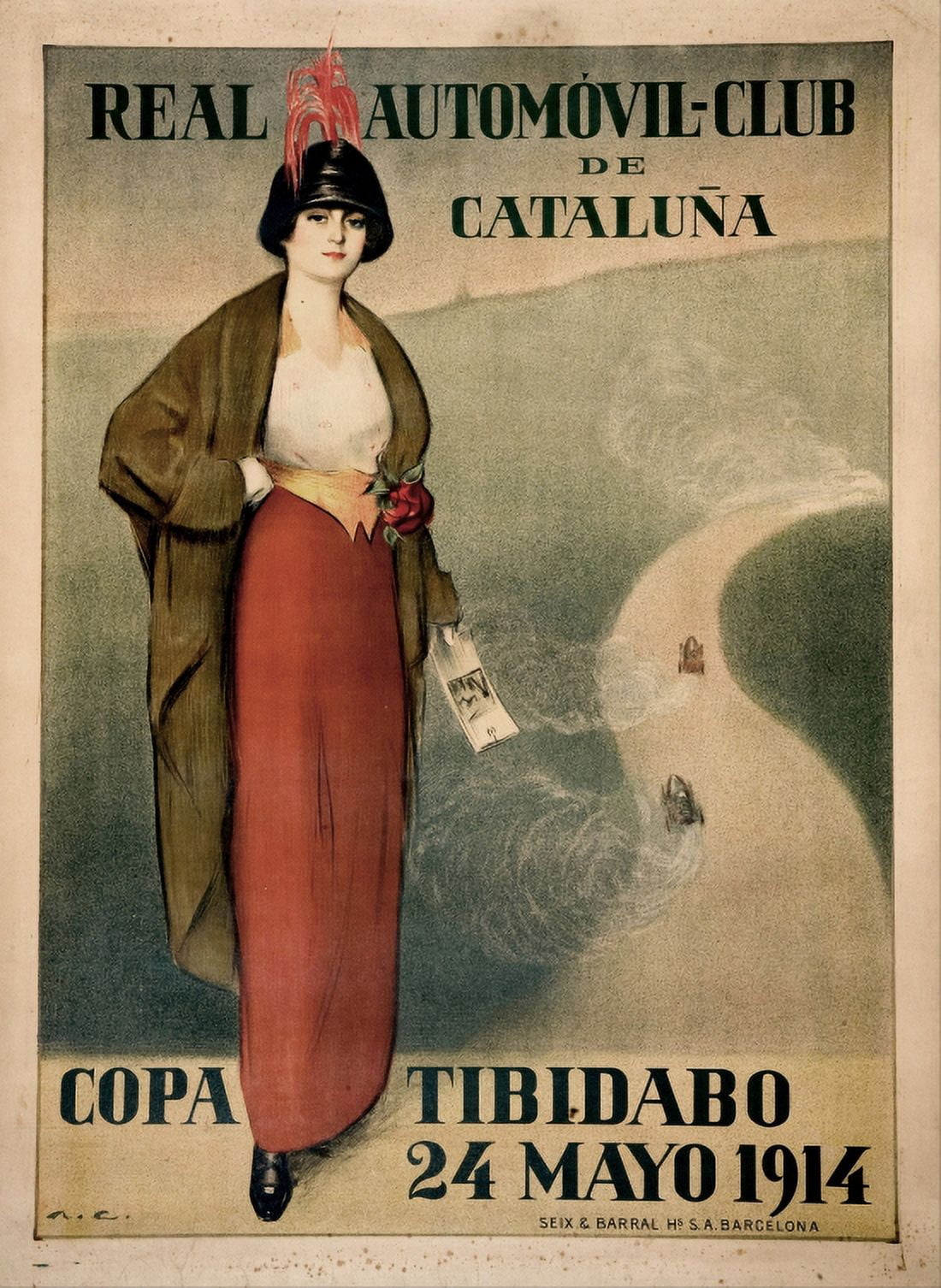 Real Automovil Club De Cataluna 1914 Vintage Racing Canvas Art - (36 x 54)