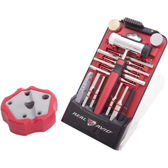 Real Avid Pin Punch Set & Hammer Non-Slip Magnetic Bench Block , 10 Standard Nickel-Plated Steel Pin Punches, 4 Interchangeable Hammer Heads - Brass, Steel, Rubber, Nylon & Non-Marring Bench Block Hammer & Punches Bench Block