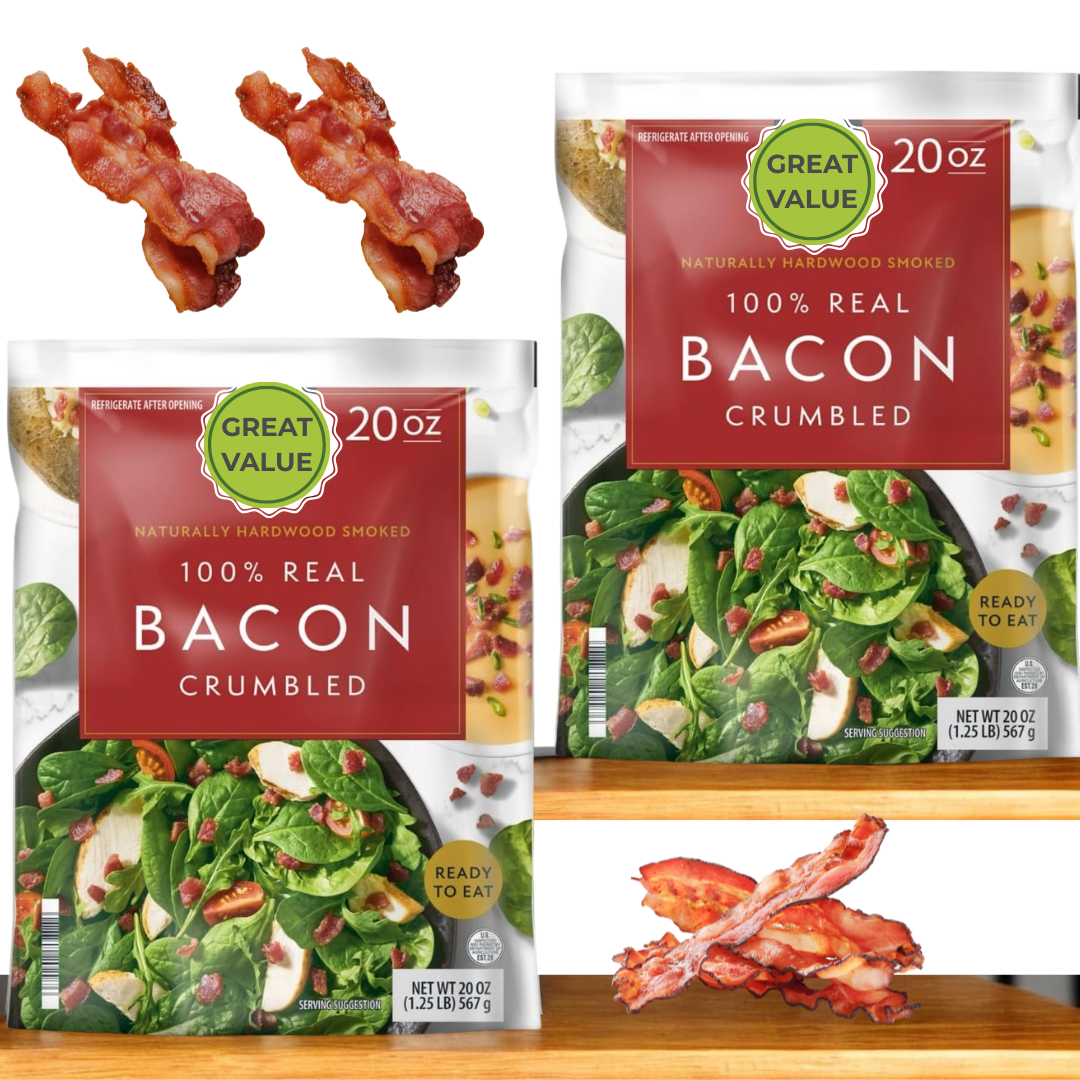 Real Bacon Bits 20 oz (2 Pack) – Cooked Bacon Crumble for Salads, Tacos, Burgers, and More – Perfect for Quick Meals, Snack Topping, and Cooking
