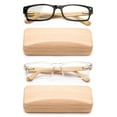 thumbnail image 1 of Real Bamboo Reading Glasses Spring Hinge Genuine Bamboo Rectangular Reader w/Case, 1 of 4