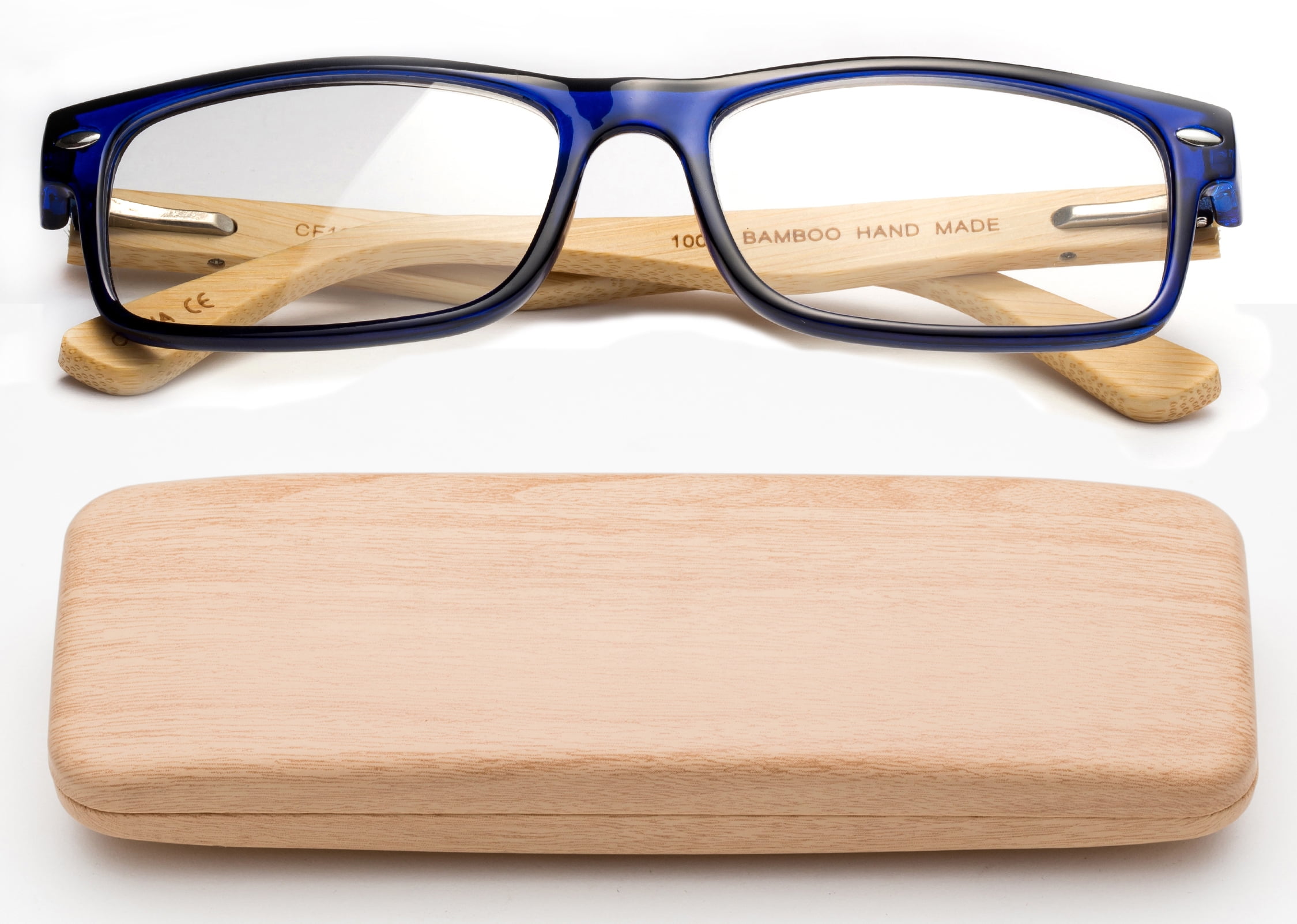 Real Bamboo Reading Glasses Spring Hinge Genuine Bamboo Rectangular ...