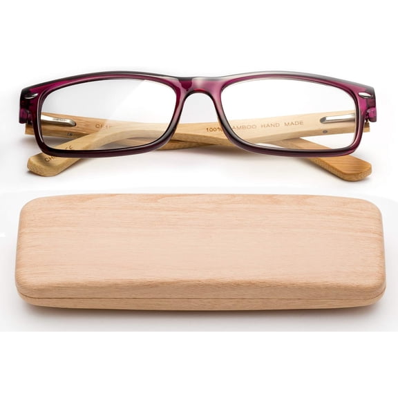 Real Bamboo   Spring Hinge Genuine Bamboo Rectangular Reader W/Case