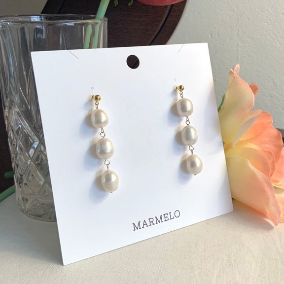 Real Big Freshwater Pearl Three Tier Drop Earrings