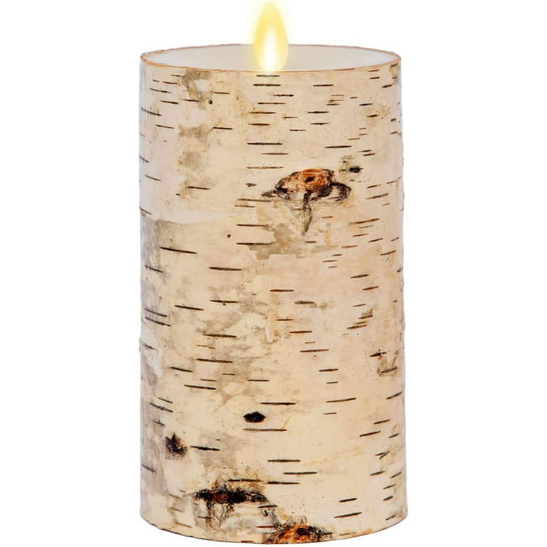 Real Birch Bark Wrapped Flameless LED Moving Candle Pillar - Unscented -  Remote Sold Separately (3.5 x 6.5-inch) 2-Pack 