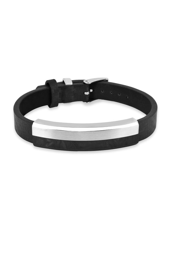 Real Black Carbon Fiber Leather Bracelet for Mens Birthday Gift with stainless steel clasp