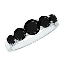 Rosec Jewels Real Black Onyx 5 Stone Anniversary Ring for Women - AAA Quality, 925 Sterling Silver, US 4.00