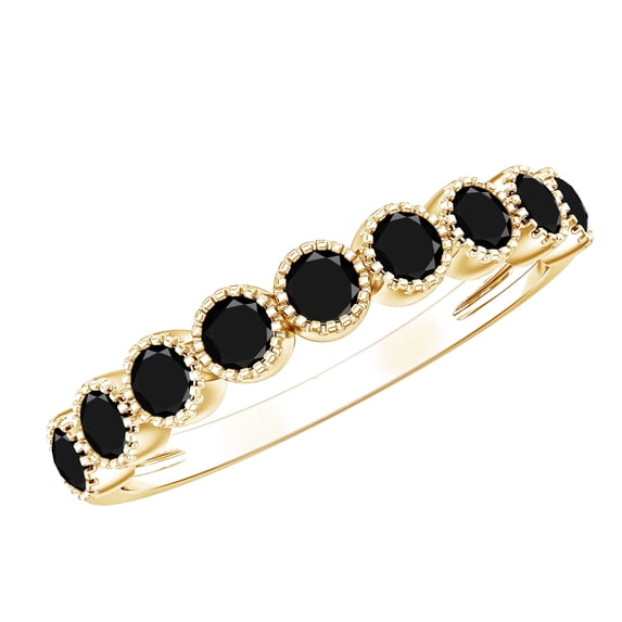 Rosec Jewels Real Black Onyx Half Eternity Ring for Women (AAA Quality), 10K Yellow Gold, US 10.50