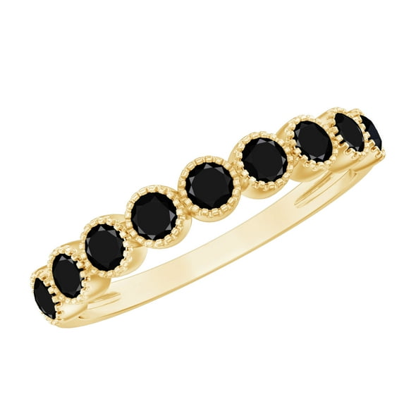 Rosec Jewels Real Black Onyx Half Eternity Ring for Women (AAA Quality), 14K Yellow Gold, US 6.50